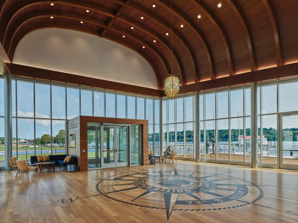The U.S. Coast Guard's Maritime Center of Excellence features Kawneer's IR 501UT Framing System, 350T Insulpour® Thermal Entrances